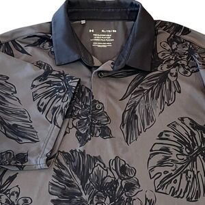 Under Armour UA The Playoff Performance Golf Polo Mens XL Black Hawaiian Floral